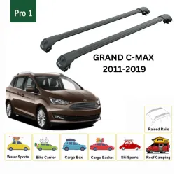 БАГАЖНИК ЗА Ford Grand C-Max 5d (II/C344 - railing) (2010-->2015) (2015-->2019) AERO BAR BLACK