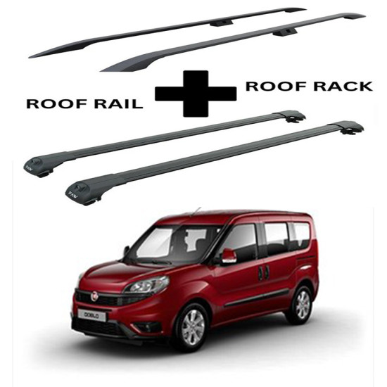 БАГАЖНИК КОМПЛЕКТ НАПРЕЧНИ ГРЕДИ И РЕЙЛИНГИ ЧЕРНИ ЗА Fiat Doblo Cargo (II.2) (2015-->2022)