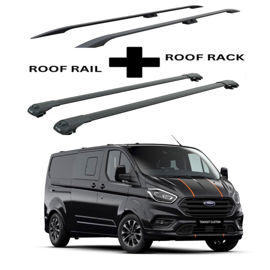 БАГАЖНИК КОМПЛЕКТ НАПРЕЧНИ ГРЕДИ И РЕЙЛИНГИ ЧЕРНИ ЗА Ford Custom Transit L1H1 (2013-->2023)