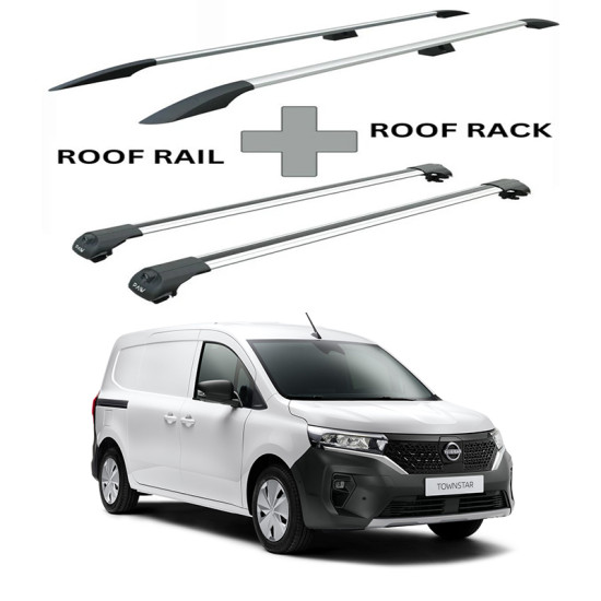 БАГАЖНИК КОМПЛЕКТ НАПРЕЧНИ ГРЕДИ И РЕЙЛИНГИ СИВИ ЗА Nissan Townstar (2021-->)