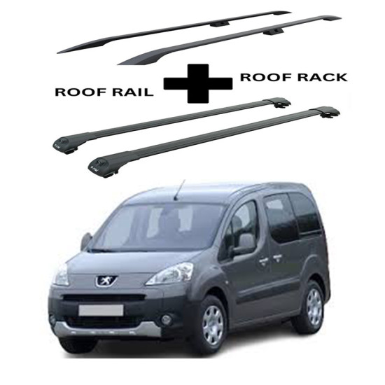 БАГАЖНИК КОМПЛЕКТ НАПРЕЧНИ ГРЕДИ И РЕЙЛИНГИ ЧЕРНИ ЗА Peugeot Partner (II) (2008-->2018)