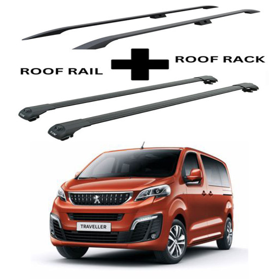 БАГАЖНИК КОМПЛЕКТ НАПРЕЧНИ ГРЕДИ И РЕЙЛИНГИ ЧЕРНИ ЗА PEUGEOT TRAVELLER (M/Standard - 3/5 Fix Point) (2016->)