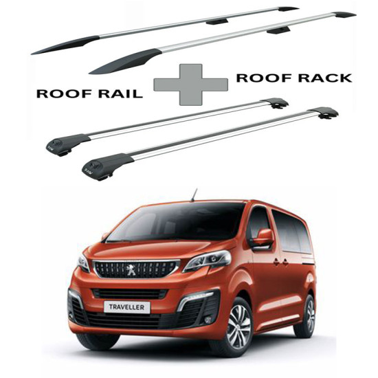 БАГАЖНИК КОМПЛЕКТ НАПРЕЧНИ ГРЕДИ И РЕЙЛИНГИ СИВИ ЗА PEUGEOT TRAVELLER (M/Standard - 3/5 Fix Point) (2016->)