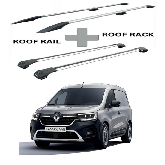 БАГАЖНИК КОМПЛЕКТ НАПРЕЧНИ ГРЕДИ И РЕЙЛИНГИ СИВИ ЗА Renault Kangoo (III - rear doors) (2021-->)