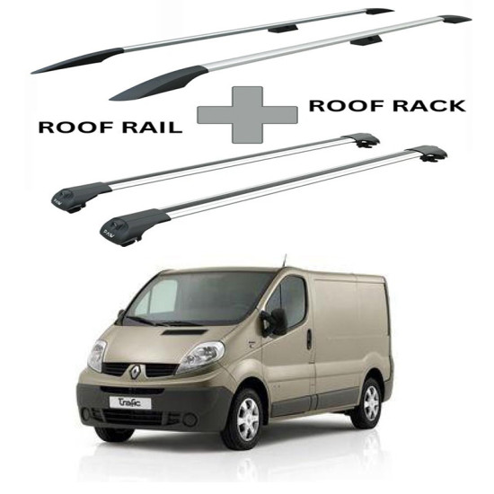 БАГАЖНИК КОМПЛЕКТ НАПРЕЧНИ ГРЕДИ И РЕЙЛИНГИ СИВИ ЗА Renault Trafic L1H1 (II/X83) (2001-->2014)