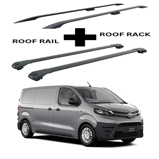 БАГАЖНИК КОМПЛЕКТ НАПРЕЧНИ ГРЕДИ И РЕЙЛИНГИ ЧЕРНИ ЗА Toyota PROACE (M/medium) (2016->)