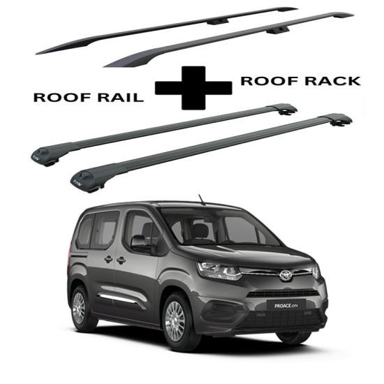 БАГАЖНИК КОМПЛЕКТ НАПРЕЧНИ ГРЕДИ И РЕЙЛИНГИ ЧЕРНИ ЗА Toyota Proace City Verso L1 (I) (2019-->)