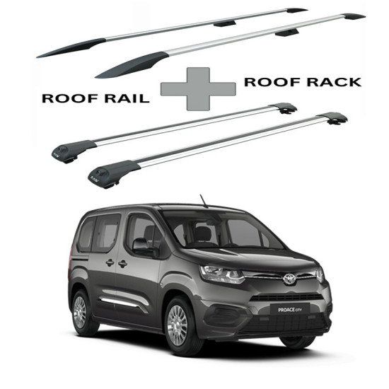 БАГАЖНИК КОМПЛЕКТ НАПРЕЧНИ ГРЕДИ И РЕЙЛИНГИ СИВИ ЗА Toyota Proace City Verso L1 (I) (2019-->)