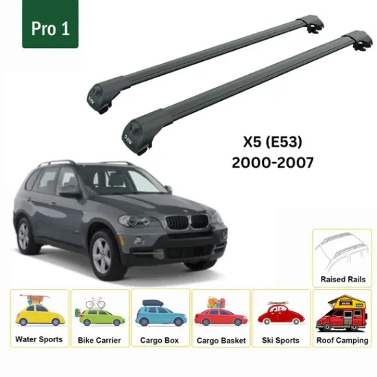 Багажник за BMW X5 5d (E53 - railing) (2000-->2007) AERO BAR BLACK