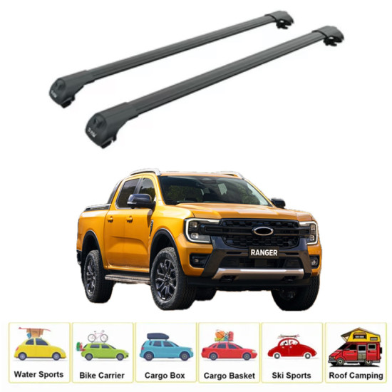 Багажник за Ford Ranger double cab (T6/P703 - railing) (2022-->) AERO BAR BLACK