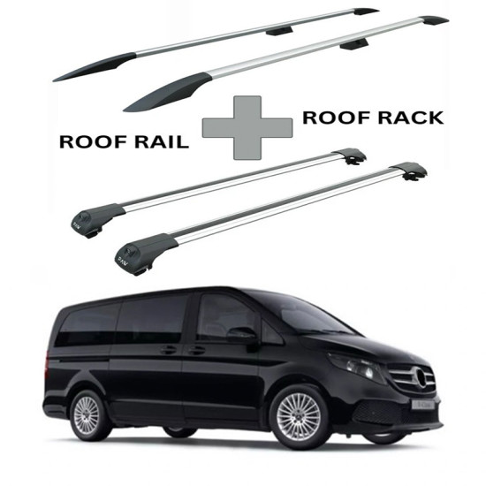 БАГАЖНИК КОМПЛЕКТ НАПРЕЧНИ ГРЕДИ И РЕЙЛИНГИ СИВИ ЗА Mercedes-benz V Class / Vito/ Viano /EQV w447 (Fix Point 2014->)