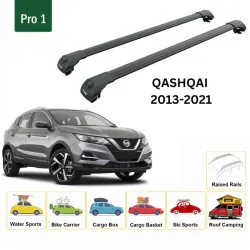 Багажник за Nissan Qashqai 5d (II/J11- railing) (2014-->2021) AERO BAR BLACK