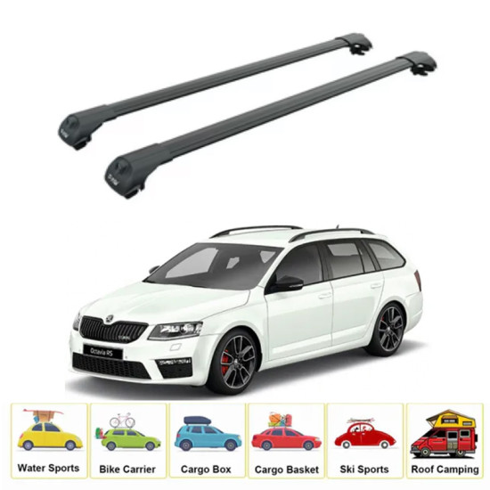Багажник за Skoda Octavia Combi (III/5E - railing) (2013-->2020) AERO BAR BLACK