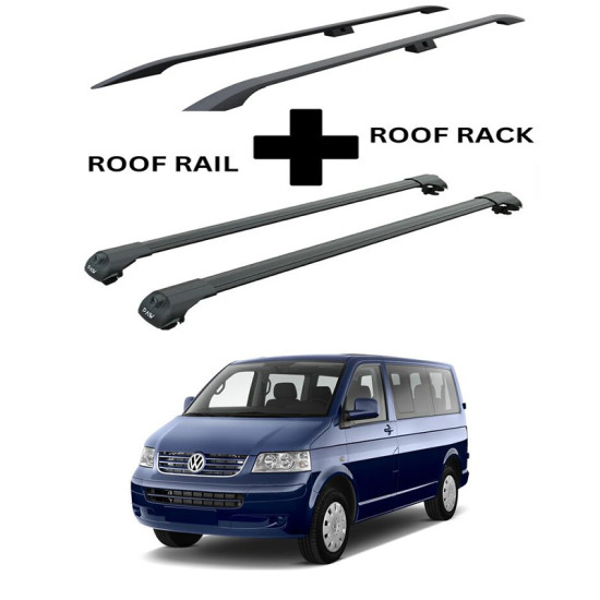 БАГАЖНИК КОМПЛЕКТ НАПРЕЧНИ ГРЕДИ И РЕЙЛИНГИ ЧЕРНИ ЗА VOLKSWAGEN T5 (2003-->2015)