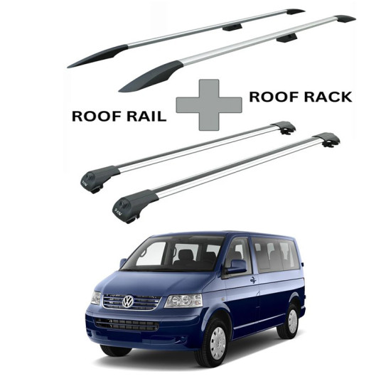 БАГАЖНИК КОМПЛЕКТ НАПРЕЧНИ ГРЕДИ И РЕЙЛИНГИ СИВИ ЗА VOLKSWAGEN T5 (2003-->2015)