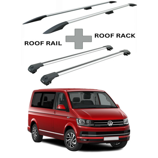 БАГАЖНИК КОМПЛЕКТ НАПРЕЧНИ ГРЕДИ И РЕЙЛИНГИ СИВИ ЗА VOLKSWAGEN T6 / T6.1 (2015-->2024)